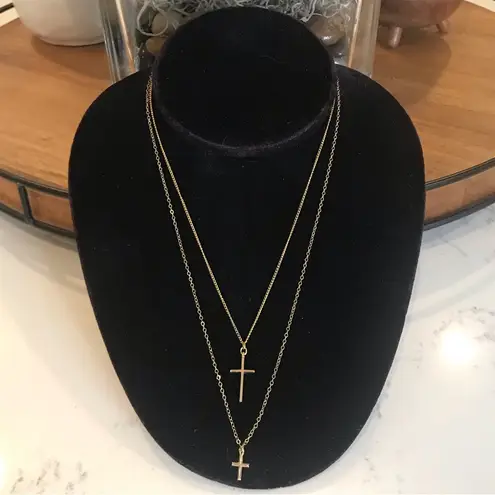 Cross Pendant Necklace Bundle, 2 Gold Toned Necklaces