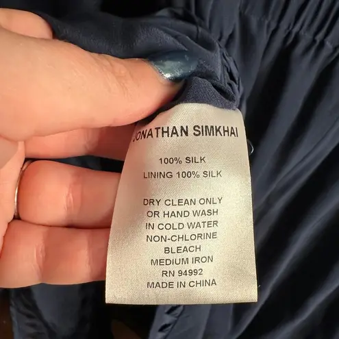 JONATHAN SIMKHAI | Silk Navy Blue Crossbar Romper Jumpsuit | Size Medium