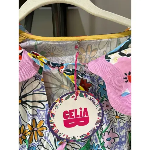 CeliaB Olav Floral Scalloped Midi Dress Floral Womens SIze XS Blue