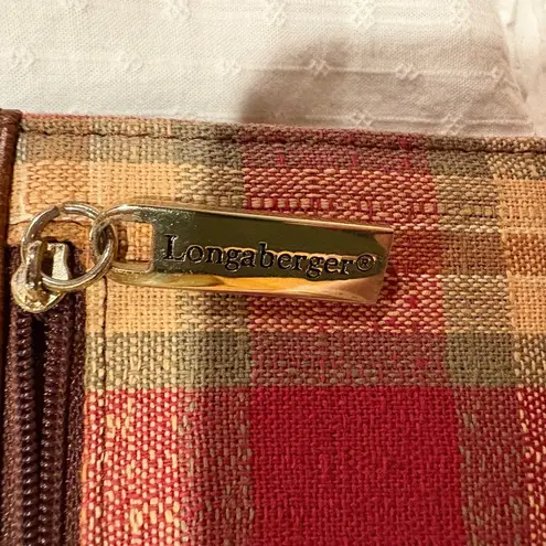 Longaberger Homestead Brown Leather Wallet with a Red Plaid Flap snap closure
