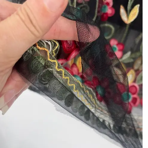 Studio West Mesh Skirt Sz L Black Cottage Festival Fairy Grunge Embroidered Size L