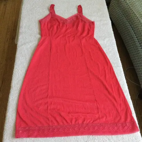 Vintage Coral Lace Chiffon Trim Embroidered Flowers Full Slip Nightgown (Small?) Pink