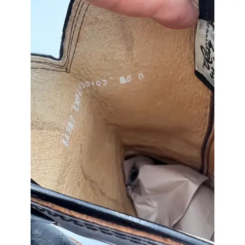 Vintage Larry Mahan Western Cowgirl Boots Ostrich Leather Cross Square Toe 7.5 B Black