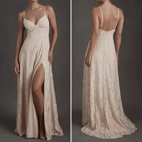 BHLDN NWT Fame & Partners Charlotte Dress Nude Lace Maxi Wedding Gown Dress 6