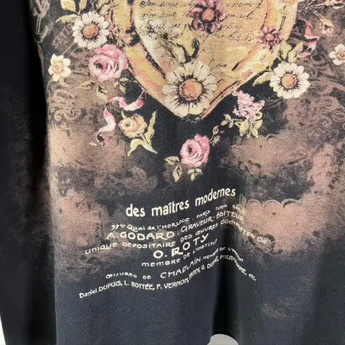 Katina Marie Floral Chocolate Rhinestone Print Long Sleeve Top Womens L USA Made Black Size L