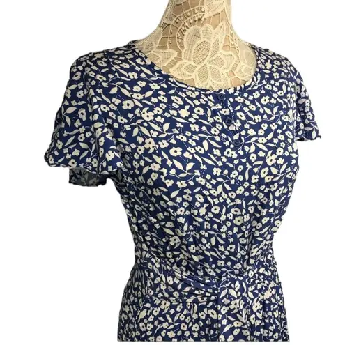 MADISON blue floral maxi dress with short flutter sleeves size small