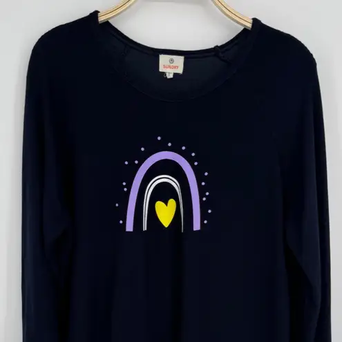 Sundry Rainbow Heart Sweatshirt Size Large Navy Graphic Pullover Crewneck Cozy