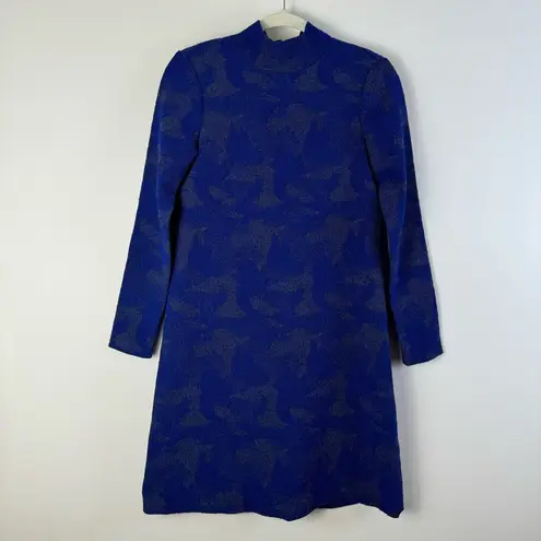 Hunter Bell Polly Blue Mock Neck A-Line Dress Size 0 Long Sleeves Above the Knee