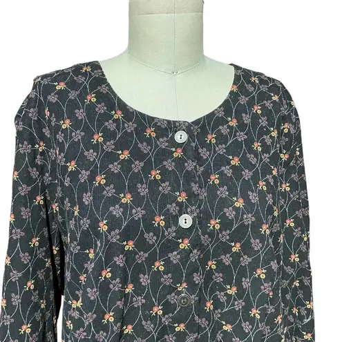 Flax Black Purple Floral Print Corduroy Top Size Medium