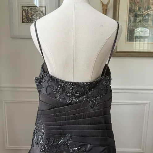 Taffeta Charcoal Grey Ball Formal Gown Beaded Sequins Rhinestone Dress 20 Gray Size undefined