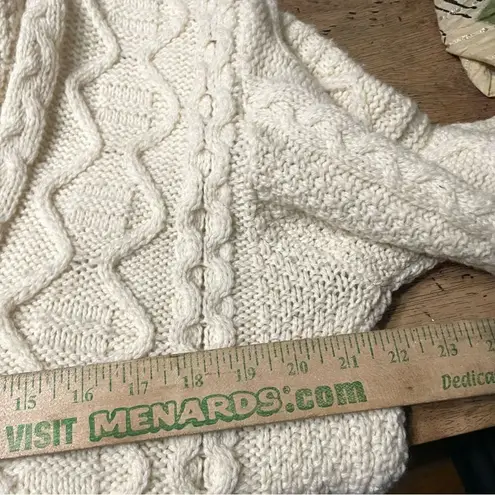 Inis Crafts 100% merino‎ wool Aran Ireland Fisherman shawl cardigan sweater L Size L