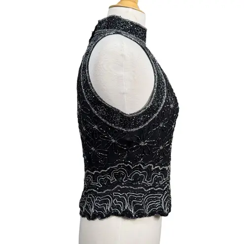 Adrianna Papell Boutique Evening Black Silk Beaded Halter Top Vintage M Size M