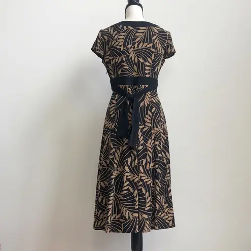 Dressbarn Empire Waist Dark Cottagecore Coquette Tie Faux Wrap Top Midi Dress 10 Black