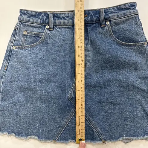 Rollas Claudia High Rise Denim A Line Boho Y2K 90s Raw Hem Mini Skirt 26 Blue