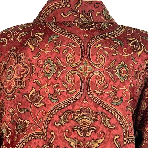 Vintage Y2K Red Gold Floral Paisley Tapestry Boho Blazer Jacket Size S Festival