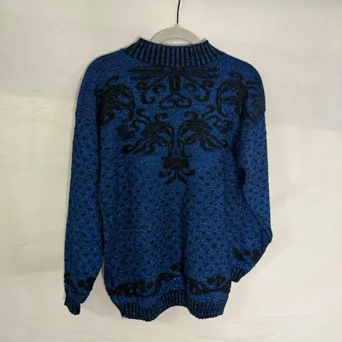 Vintage Adele Knitwear Lurex Blue Sparkle Metallic Sweater XL Women’s Baroque