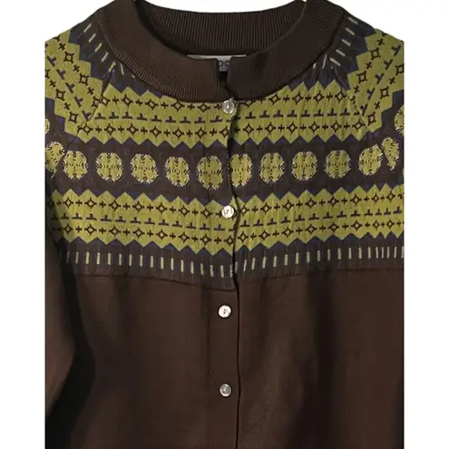 Misslook Womens Cardigan Sweater Size M Brown Fair Isle Button Up Long Sleeve Size M