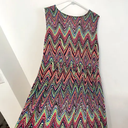Ny Collection Plus Size Multicolor Sleeveless Maxi Dress Rainbow Chevron Stripe