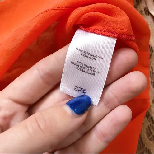 Robert Rodriguez • silk & lace shift dress orange chiffon beige tan sleeveless