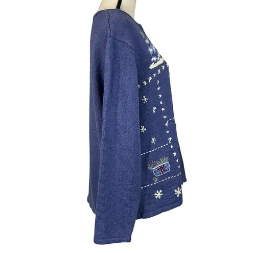 Croft & Barrow  X-Large Cardigan Sweater Snowmen Winter Snowflakes Crew Neck Blue