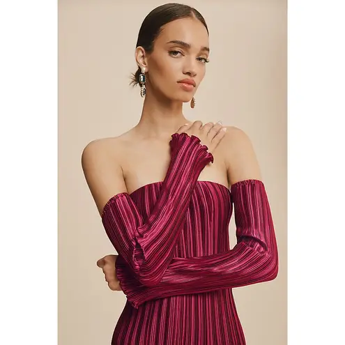 L’IDÉE Gatsby Pleated Oxblood Midi Gown Anthropologie Size Large NWT Red