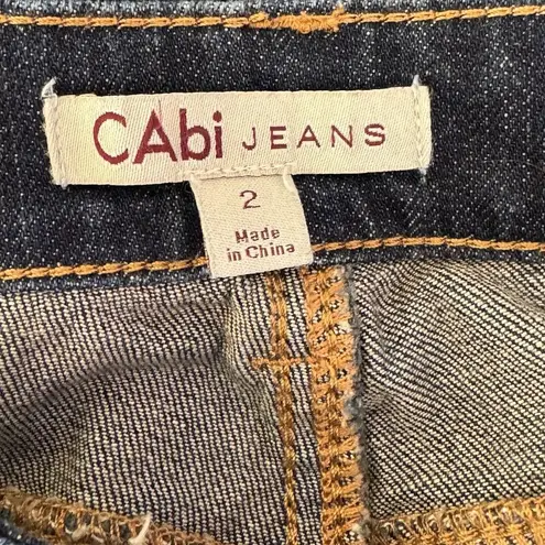 CAbi  SZ 2 Bootcut Jeans Low-Rise Zip-Fly Whiskered Pockets Dark Wash Blue