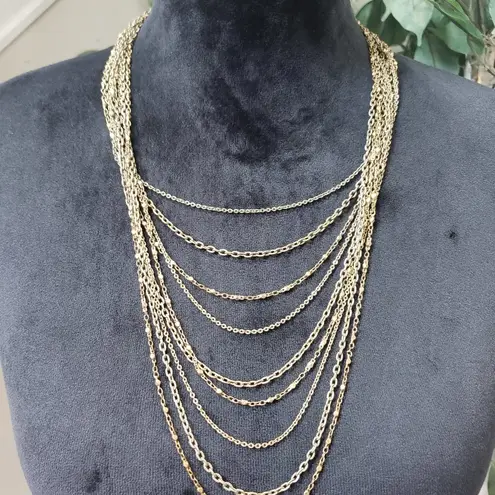 Monet Goldwater Greek Womens Vintage Gold Tone  Multi Strand Chain Necklace