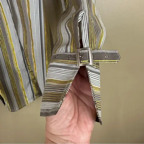 she's cool She’s Cool Gray & Gold Metallic Striped Stretch Button Front Shirt 3X