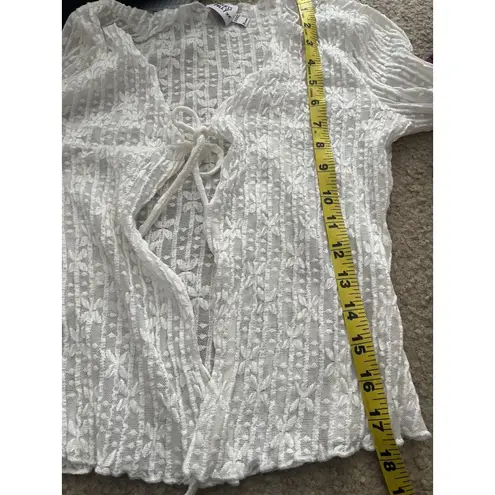 Princess Polly  Fairy Top 4 tie front romantic floral sheer flare sleeve white