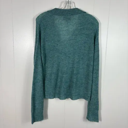 Revolve Monrow Mohair Wool Blend Open Lightweight Knit Collared Neck Sweater S Green