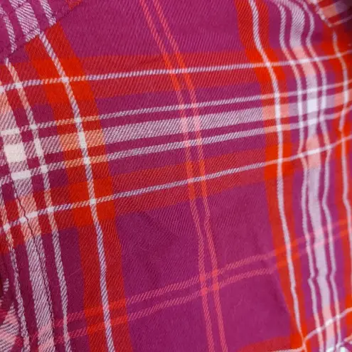 Arizona Jean Co Size Medium M Red Orange Plaid Button Up Long Sleeve Top Shirt