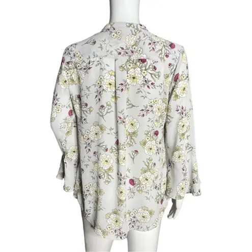 Charter Club Shirt Womens XS Gray White Floral Flower Ruffle Romantic Peasant