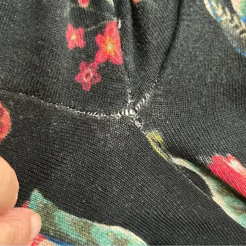 Johnny Was Floral Multicolor Patterned Long Sleeve Hooded Pocket Duster Sweater