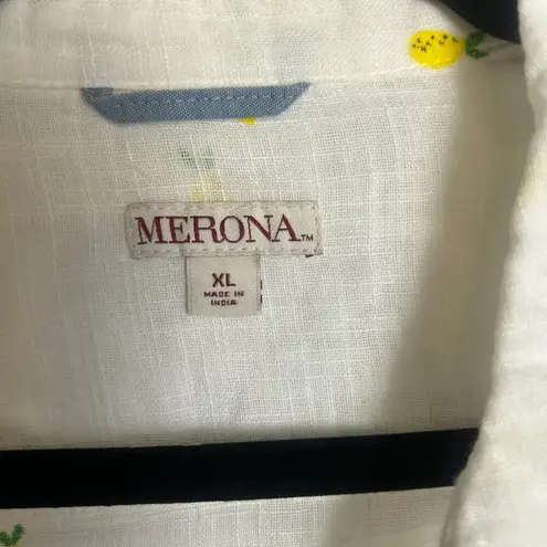 Merona  White Cotton Gauze Lightweight Button Down Pineapple Print Q7 thumbnail 4
