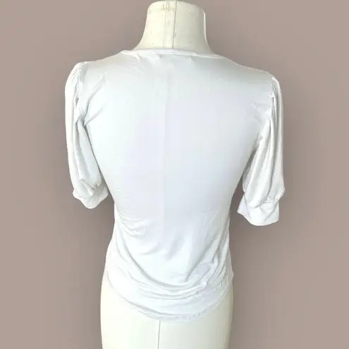 Frame Puff Sleeve Knit Scoop Neck Top White Women's Small Flirty Preppy Feminine