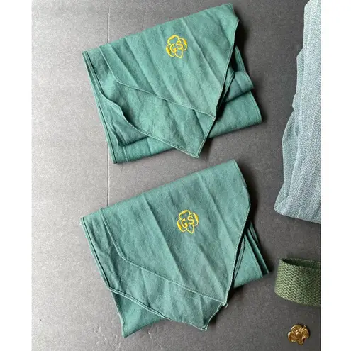 Vintage 1940s Girl Scout Uniform Belt Pin 2 Neckerchiefs Green Size XXS