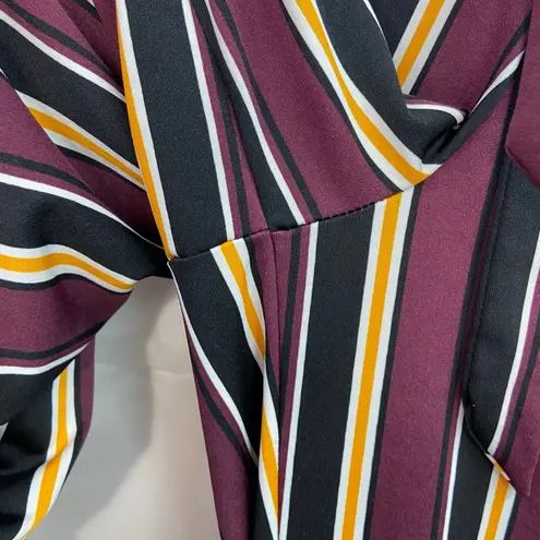 Ultra Flirt women's burgundy striped belted pull on flare stretch casual pants