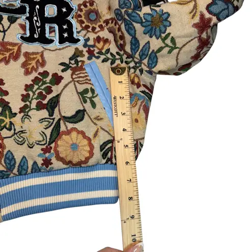 Smoke Rise Tapestry Cropped Botanic Jacket quilted Unique Statement Women Sz L Tan Size L