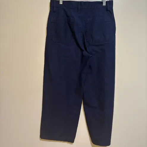 J Crew Factory Navy Wide Leg Button Front Pant Slub Cotton Cropped Trouser SZ 27 Blue