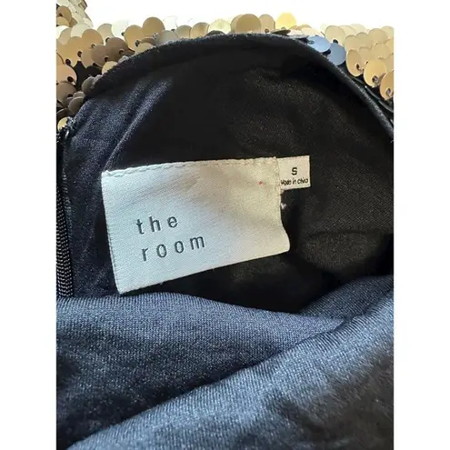 The Room Sequin Dress Mini Cocktail Party Black Gold Sparkly Size S