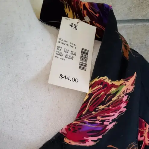 Vintage Personal Touch 4X Button Down Duster Dress Leaf Print Black Multicolor Black