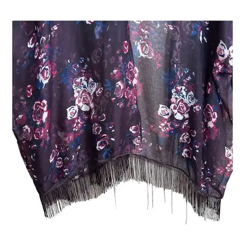 Floral Kimono Top Fringe Hem Womens One Size Lightweight Duster Long Multicolor