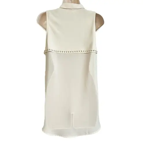 Sans Souci High Low Button Down Collared Tank Top Studded Cream White Small