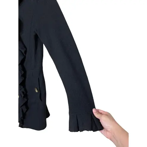 Charlie & Robin Black Ruffle Front Button Wool Blend Coat Women's Size M Size M