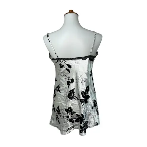 Victoria's Secret Vintage  Floral Chemise Open Tie Front Black White Size Medium