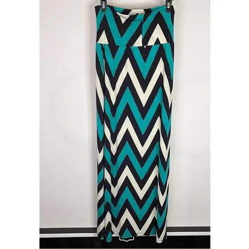 TOVIA Green Navy White Chevron Stripe Maxi Skirt Medium