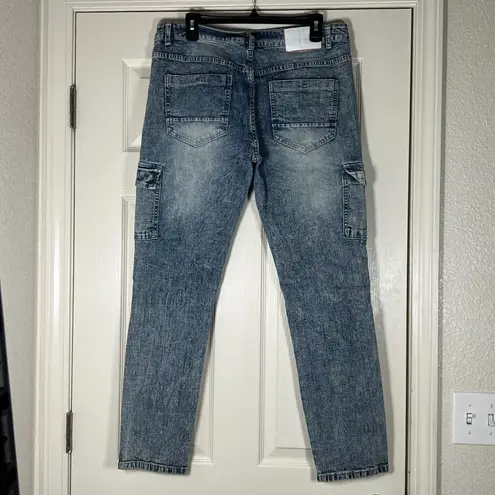 RGSTR Men’s Acid Wash 80s Style Tapered Cargo Jeans Size 34x30 Blue