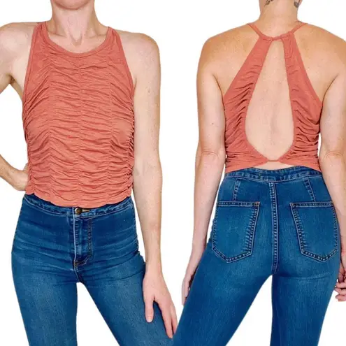 Free People Movement Orange Open Back Crop Ruched Work Out Tank Top