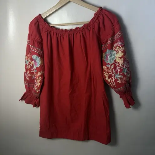 Free People  Fleur Du Jour Enchanted Garden Dress Red Off Shoulder Boho Mini XS - Image 3