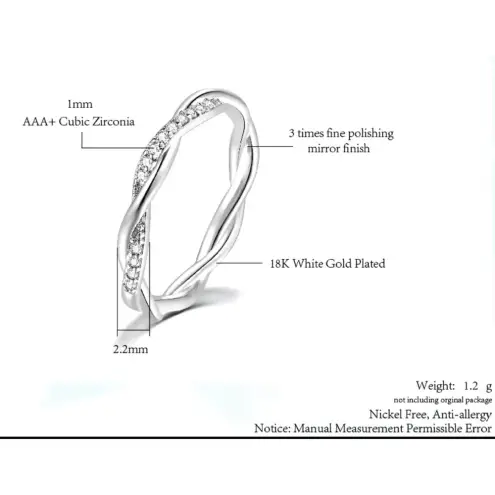 Boutique NEW 14k Rose Gold-Plated S925 Simulated Diamond Eternity Twist Ring, Size 7.5